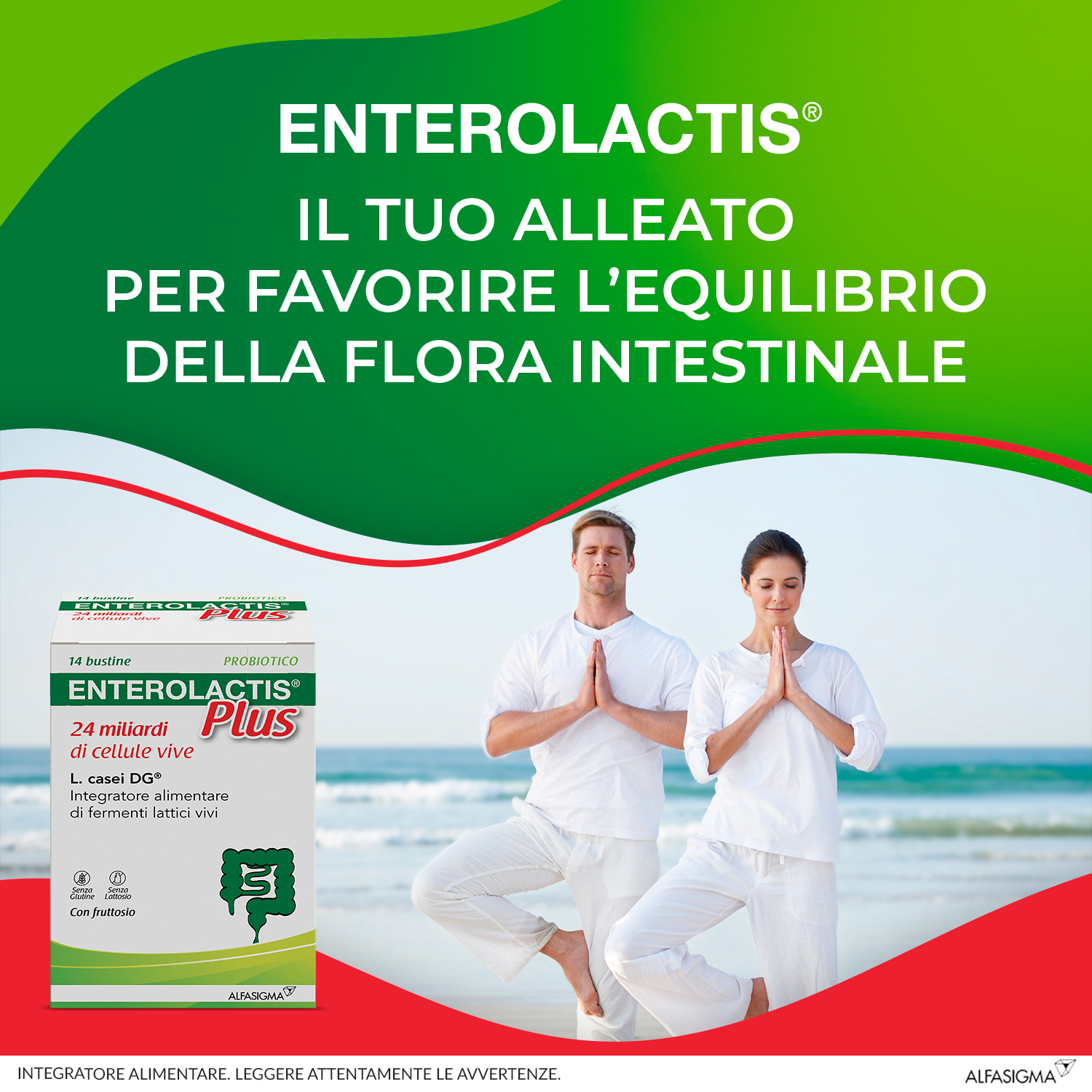Enterolactis Plus Bustine, Integratore Alimentare con Fermenti lattici, probiotici L,Casei DG, 24 Miliardi Cellule Vive, Con Fruttosio, Senza Glutine e Lattosio, 14 Bustine da Sciogliere in Acqua