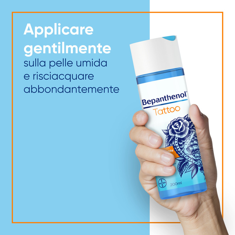 Bepanthenol Tattoo Detergente Delicato per Tatuaggio, con Pantenolo, Protegge, Idrata e Rigenera la Pelle con Tatuaggi, 200ml