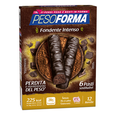 Pesoforma Barrette al Cioccolato Fondente Intenso - 6 Pasti sostitutivi per perdita e mantenimento del peso corporeo - 12 barrette
