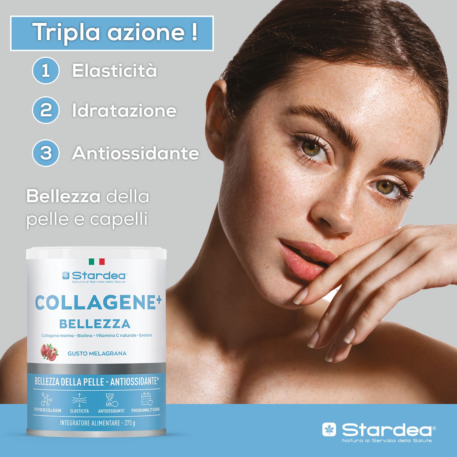STARDEA COLLAGENE + BELLEZZA POLVERE - INTEGRATORE ALIMENTARE A BASE DI Collagene marino  e Acido ialuronico per la BELLEZZA DELLA PELLE - POLVERE 275 GR.
