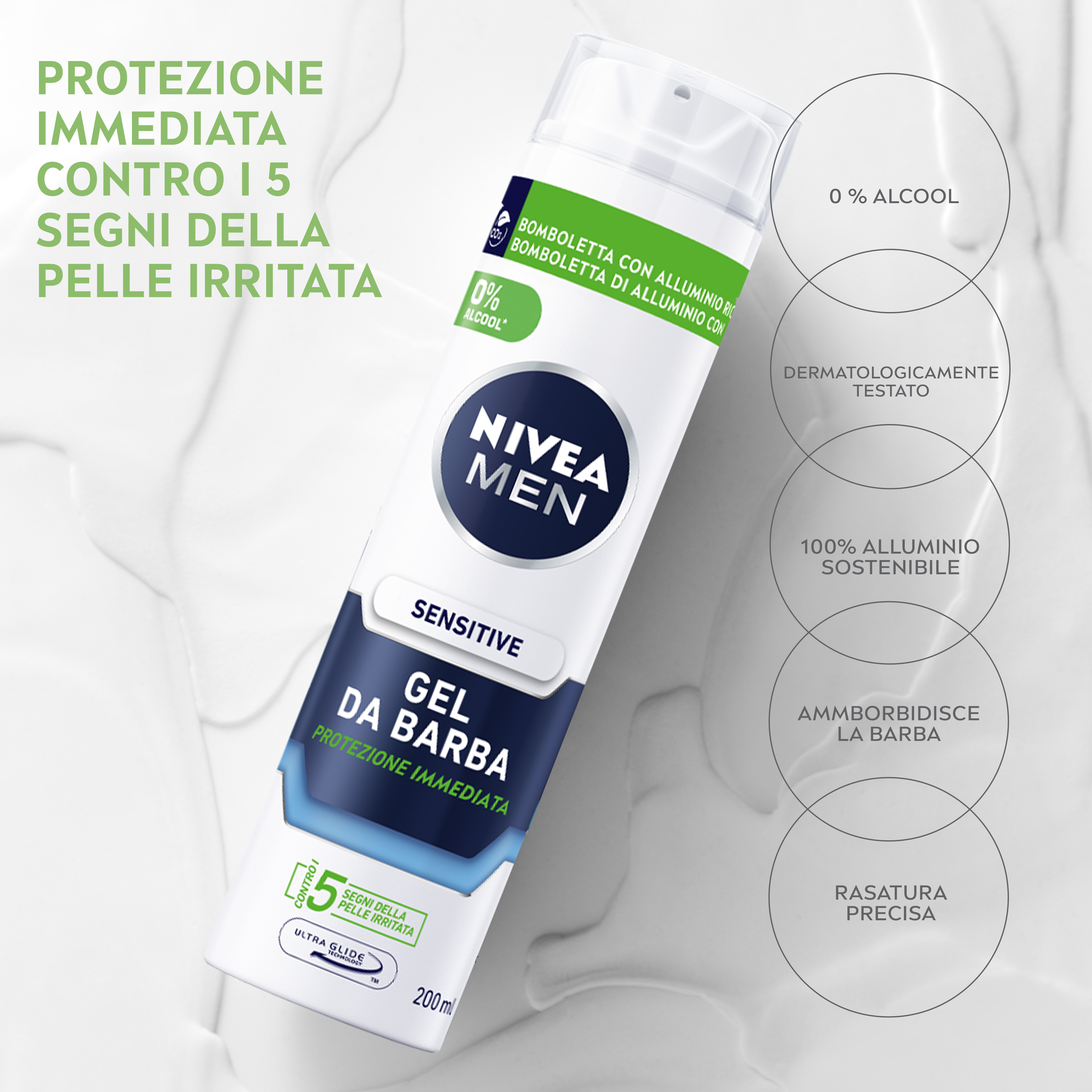 Nivea Men Sensitive Gel da Barba 200 ml, Gel barba per una rasatura delicata della pelle sensibile