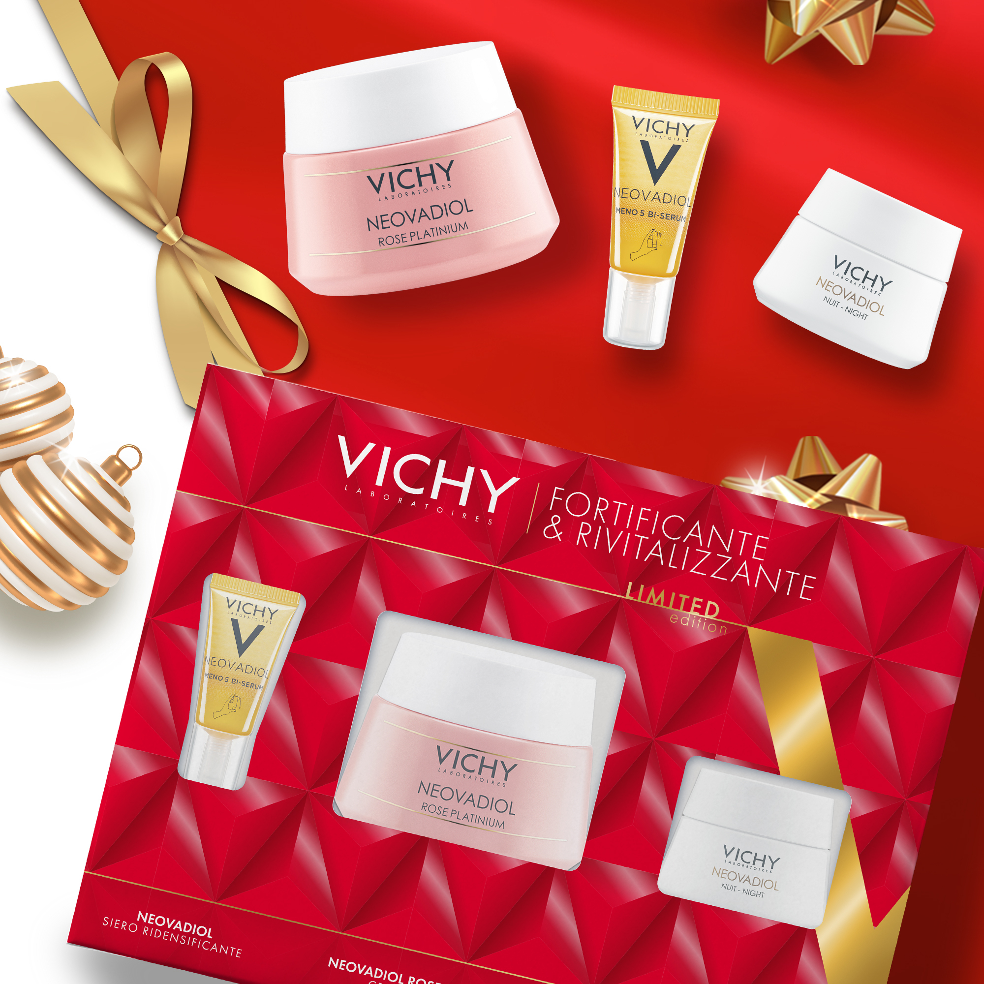 Vichy Cofanetto Regalo per Pelle Matura Fortificante & Rivitalizzante con Neovadiol Meno 5 Bi-Siero 10 ml + Neovadiol Rose Platinium Crema Giorno 50 ml + Neovadiol Rose Platinium Crema Notte 15 ml