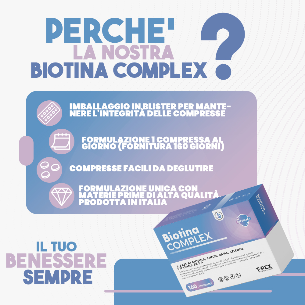 T-Rex Integratori Biotina Complex 120 Compresse - Integratori Per Pelle, Capelli E Unghie