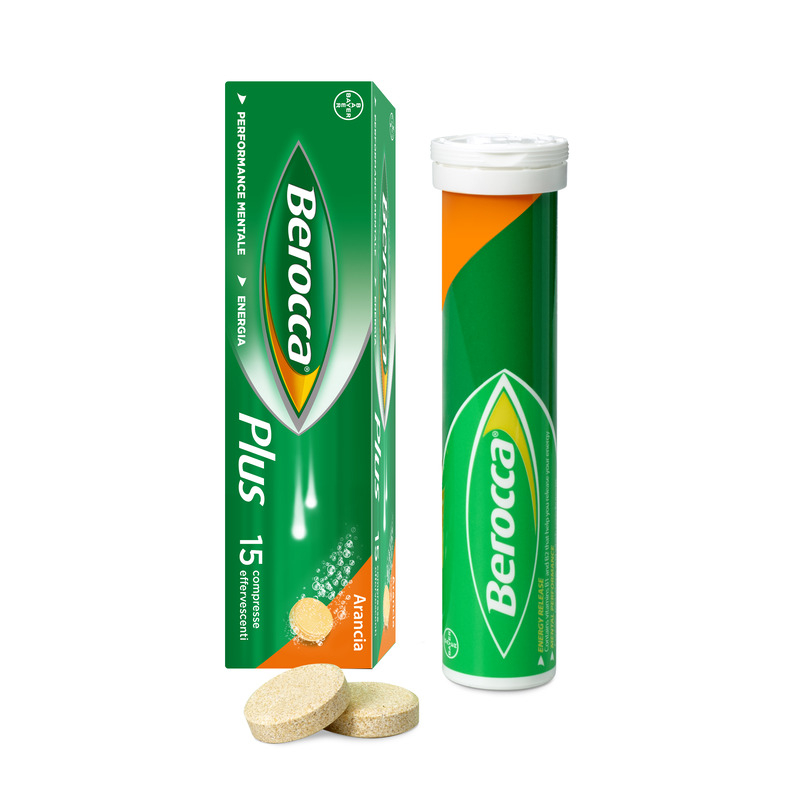 Berocca Plus, Integratore Alimentare, contro Stanchezza Fisica e Mentale, con Vitamine B, Vitamina C, Calcio, Magnesio e Zinco, Gusto Arancia, 15 Compresse Effervescenti