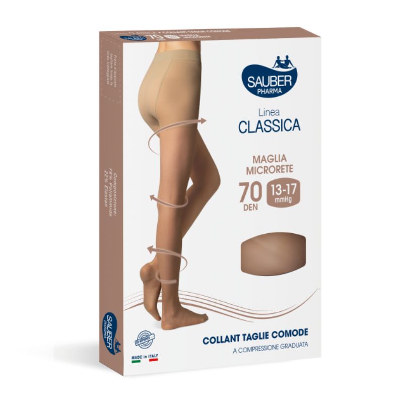 Sauber Pharma - Linea Classica - Collant Taglie Comode Maglia Microrete 70 Den (13-17 mmHg) - Taglia 4 Nero