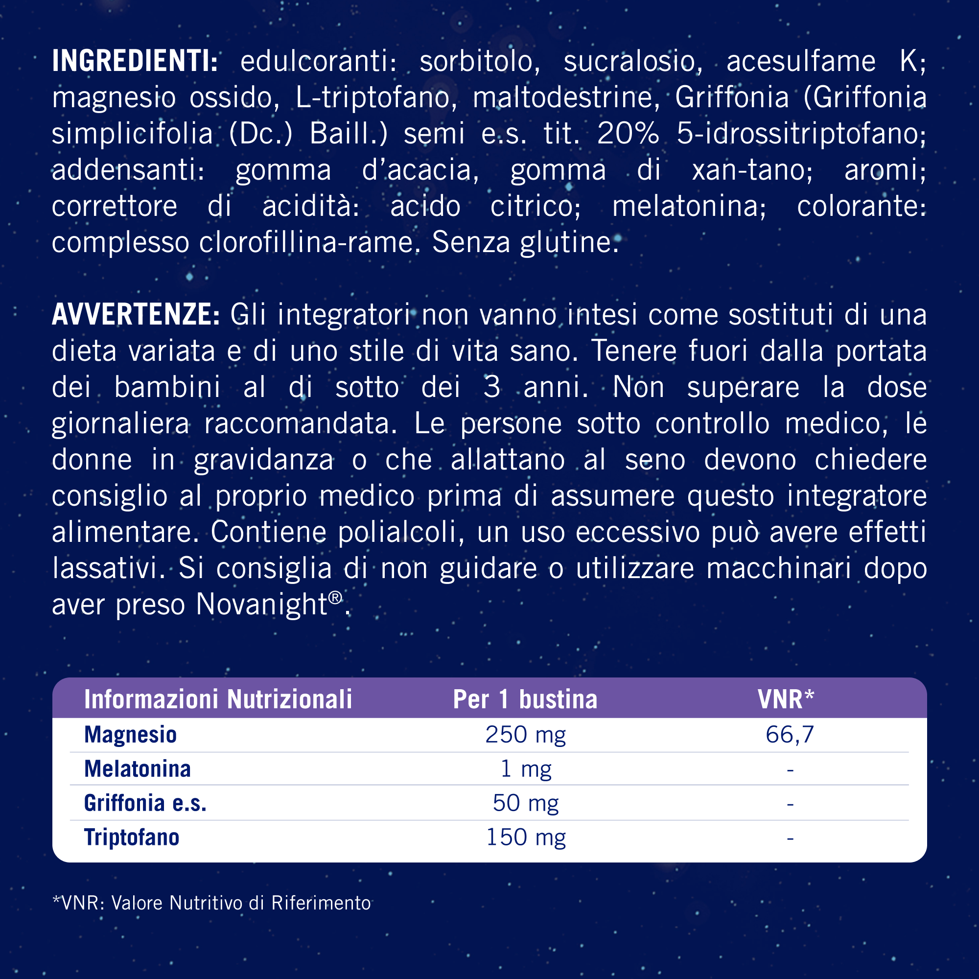 NOVANIGHT Tripla Azione, Integratore Alimentare con Melatonina per Dormire, Magnesio e Griffonia, Senza Glutine, 20 Bustine Orosolubili al Gusto Camomilla e Agrumi