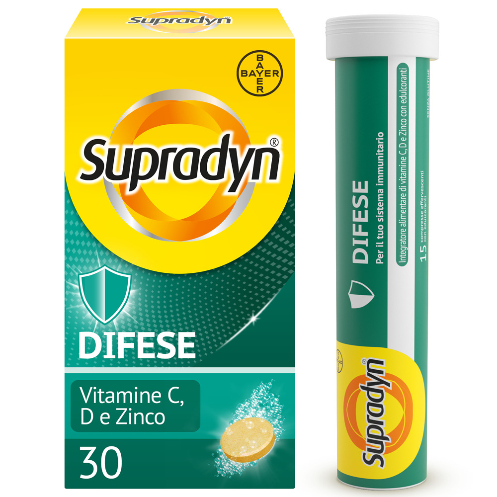 Supradyn Difese Adulto Integratore Multivitaminico  con Vitamina D, Vitamina C e Zinco, per il Sistema Immunitario, 30 Compresse Effervescenti