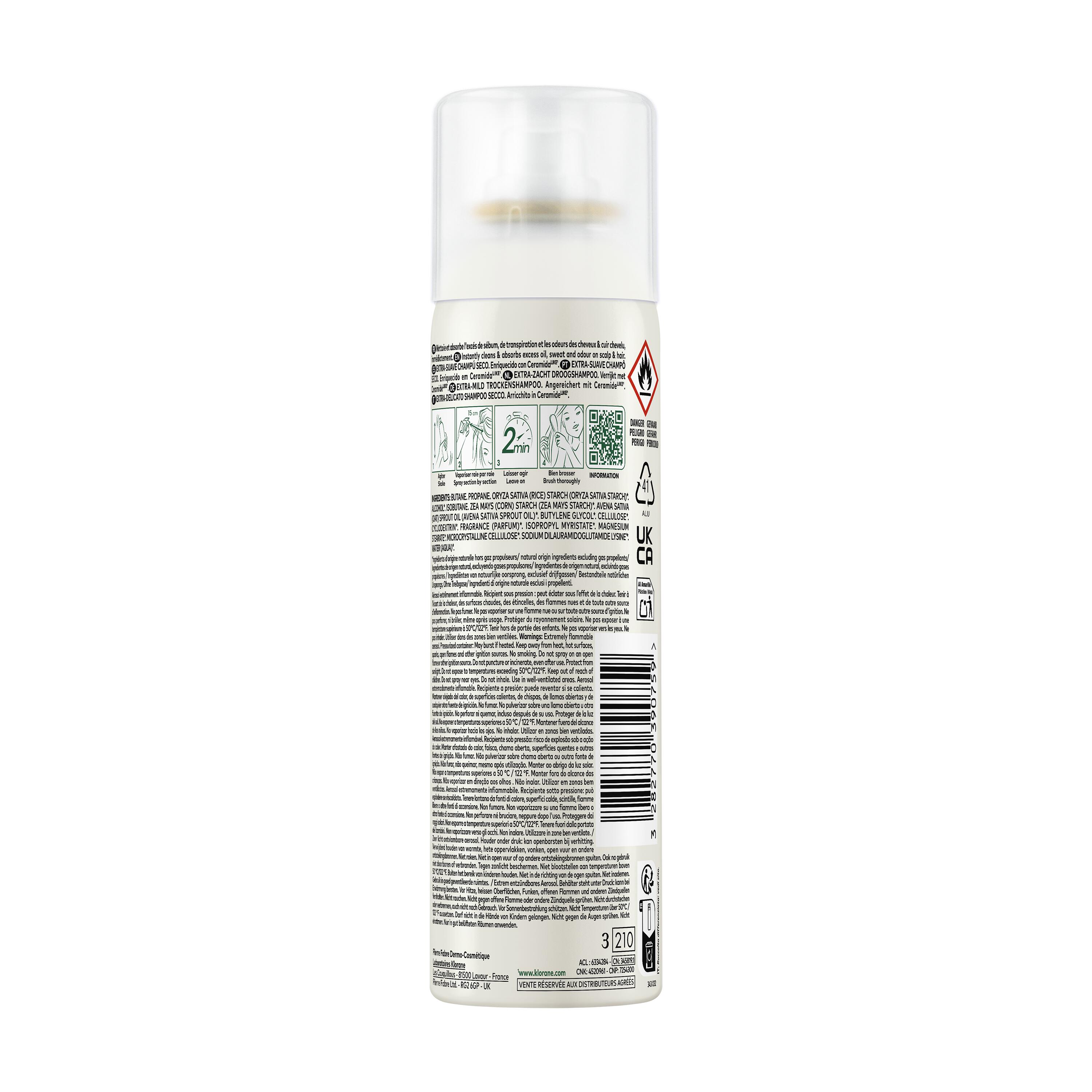 Klorane - Shampoo Secco Extra-Delicato All'Avena & Ceramide Per Tutti I Tipi Di Capelli Spray 150 ml 