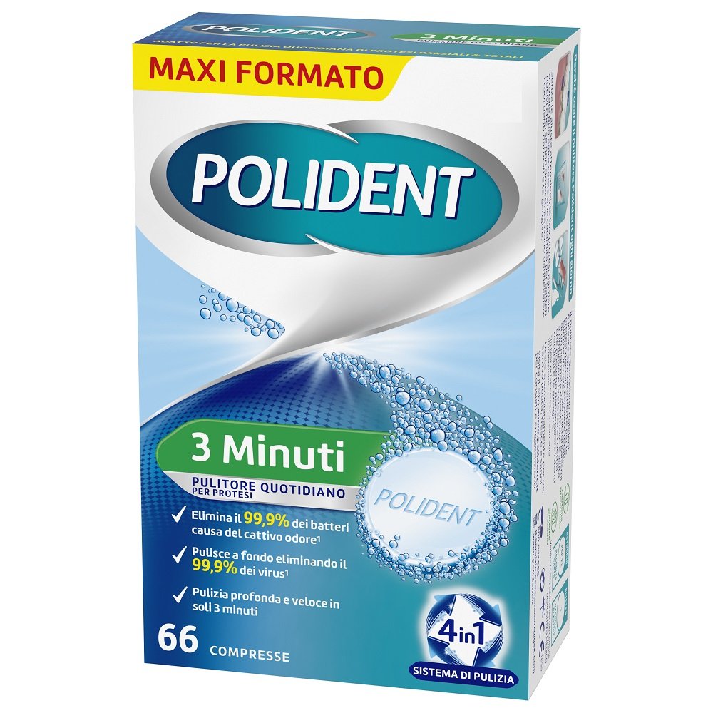 Polident 3 minuti Pulitore Protesi Dentale Quotidiano 66 Compresse