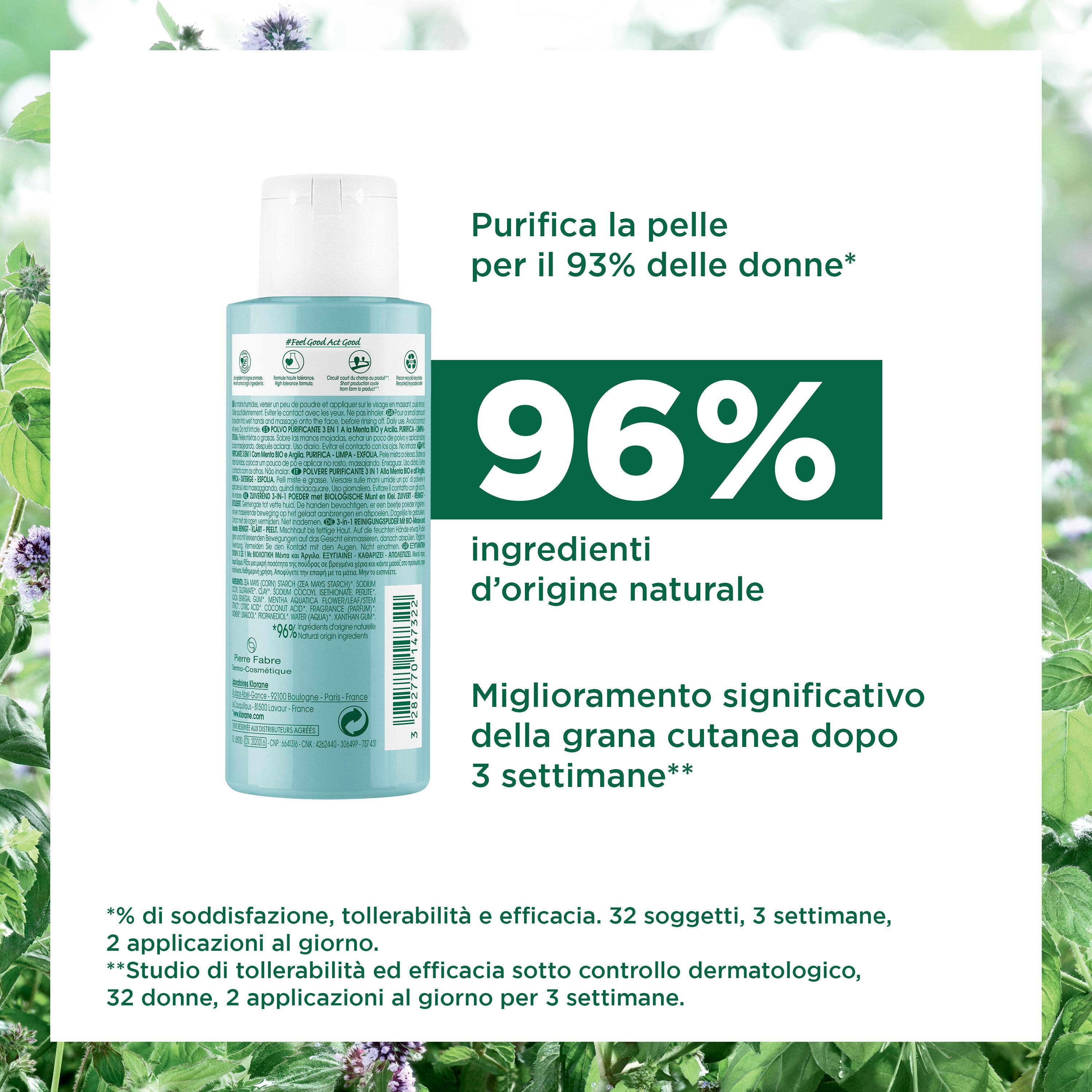 Klorane - Polvere Purificante 3 In 1 Alla Menta Bio E All'Argilla 50 g