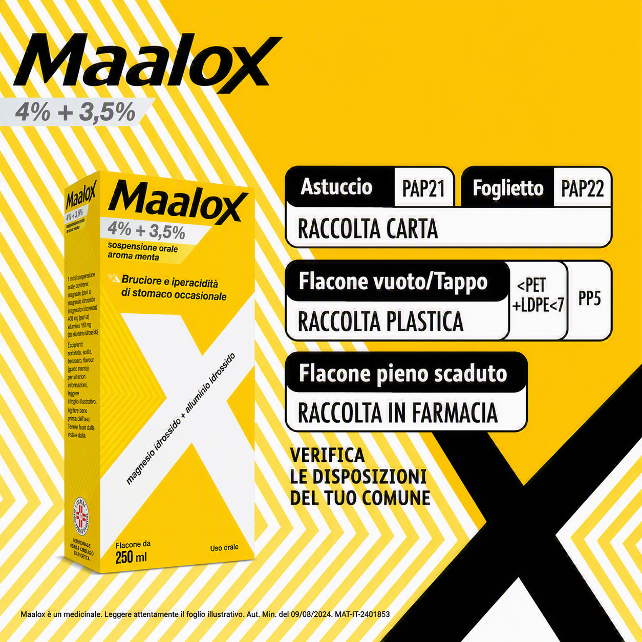 Maalox 4% + 3,5% Sospensione Orale Contro Bruciore E Iperacidità Di Stomaco Occasionale 250 ml