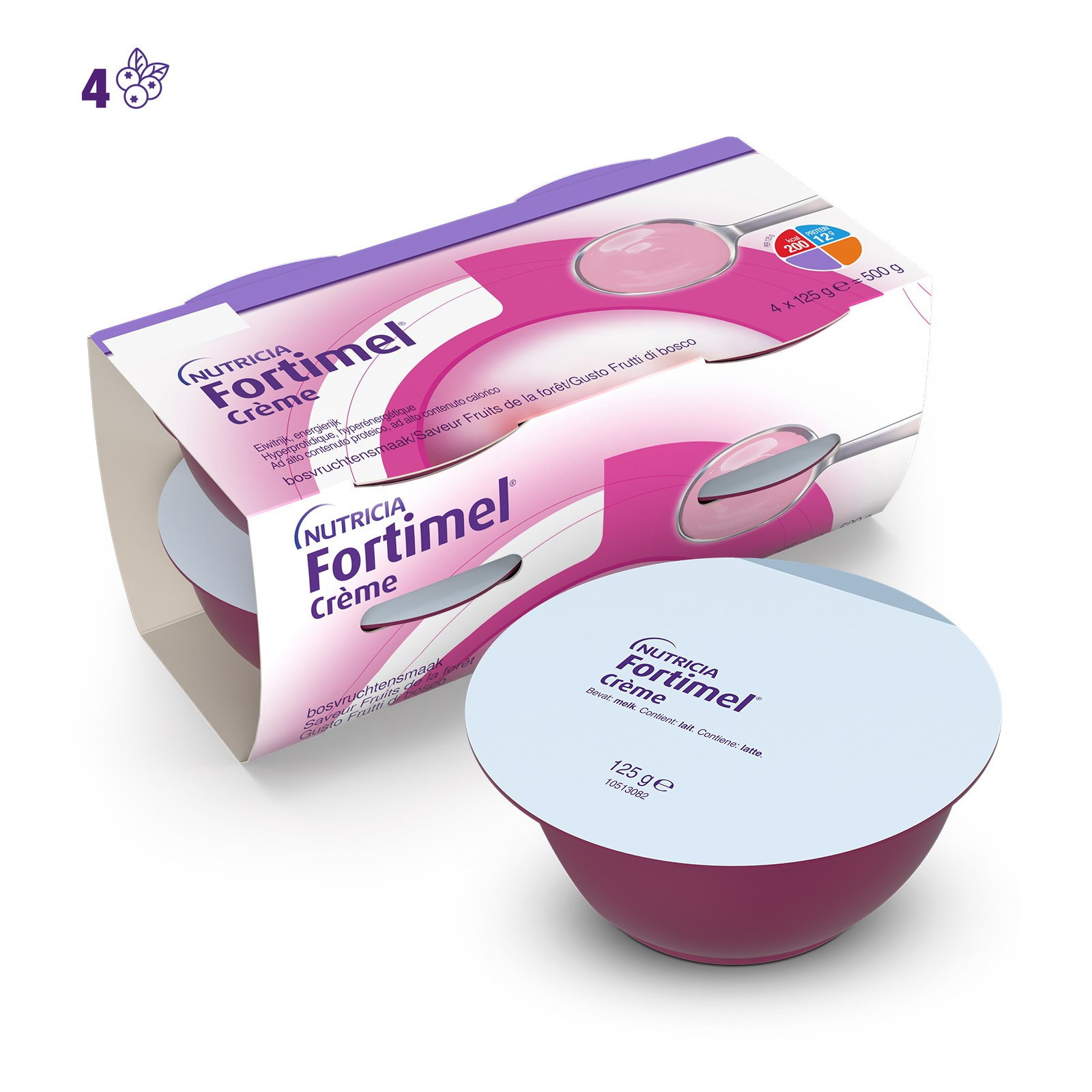Nutricia Fortimel Creme, Gusto Frutti Di Bosco, Ipercalorico e Iperproteico, 4x125ml