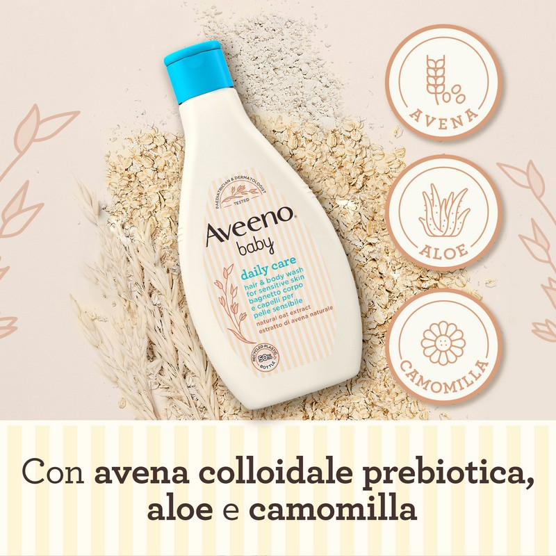 Aveeno Baby Daily Care Bagnetto Corpo e Capelli 250 ml, Shampoo e bagnoschiuma bambini delicato 2in1