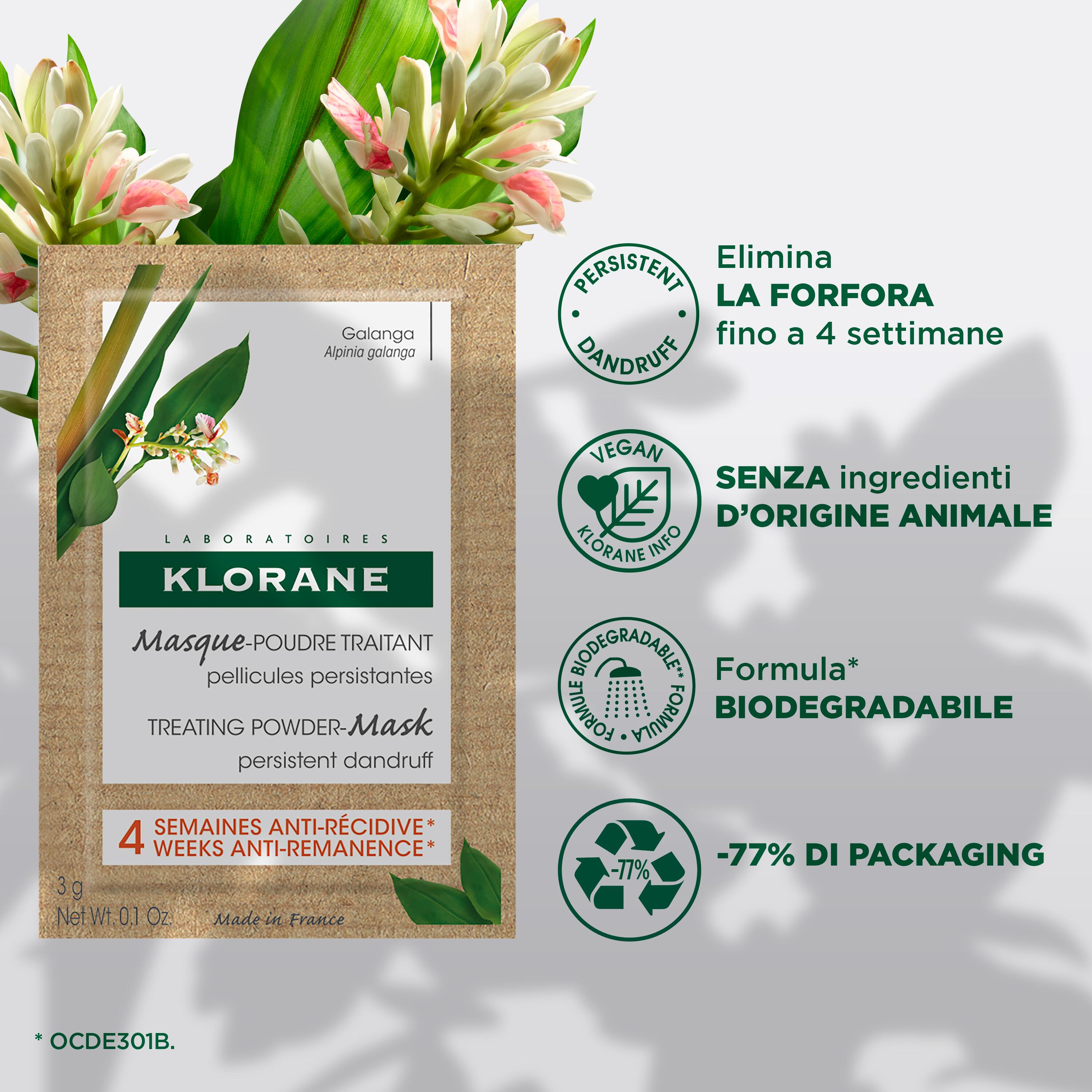 Klorane - Maschera Antiforfora In Polvere Alla Galanga Per Forfora Persistente 8 Bustine