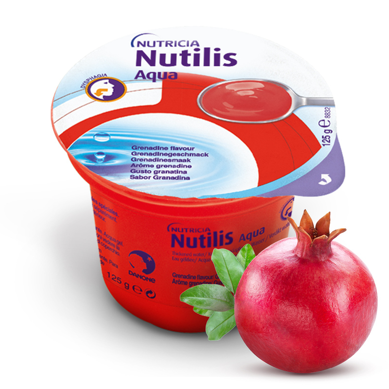 NUTILIS Aqua Gel Granatina - alimento a fini speciali indicato per il trattamento alimentare dei soggetti con problemi di deglutizione associati a disfagia - 12 pezzi 125 g