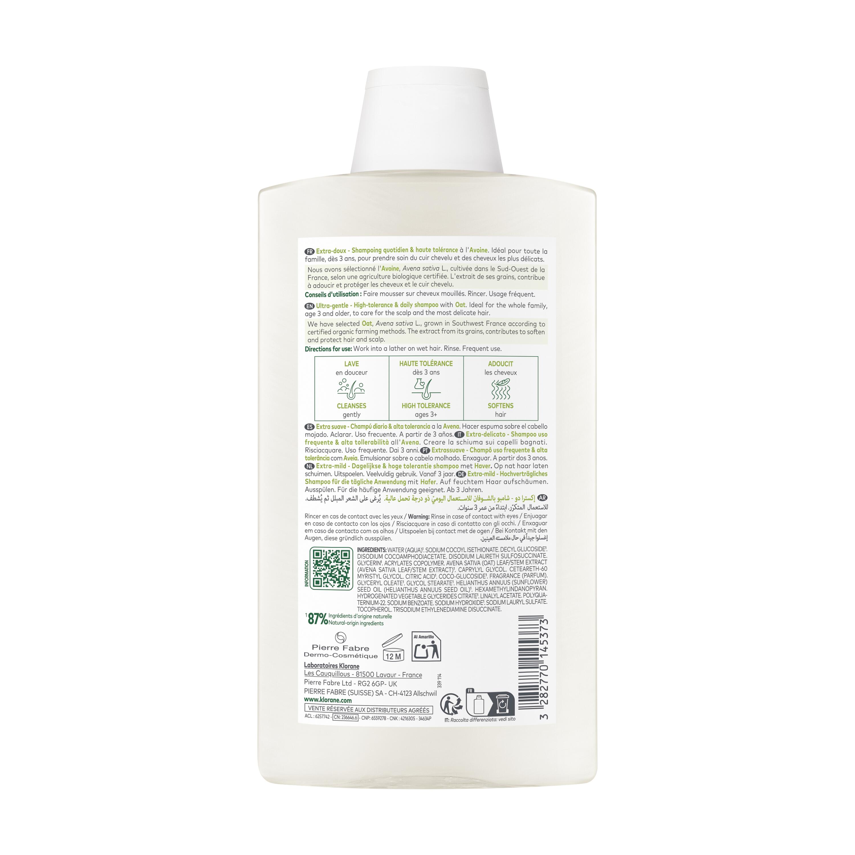 Klorane - Shampoo Extra-Delicato All'Avena Per Tutti I Tipi Di Capelli 400 ml