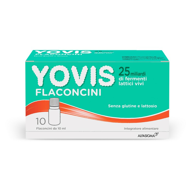 Yovis Flaconcini, Probiotici per il Benessere Intestinale, 25 Miliardi di Fermenti Lattici Vivi, Senza Glutine e Lattosio, 10 Flaconcini da 10ml