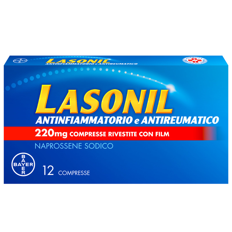 Lasonil Antinfiammatorio e Antidolorifico, Per trattamento di Mal di Schiena, Dolori Muscolari e Articolari, con 220mg di Naprossene Sodico, 12 Compresse Rivestite