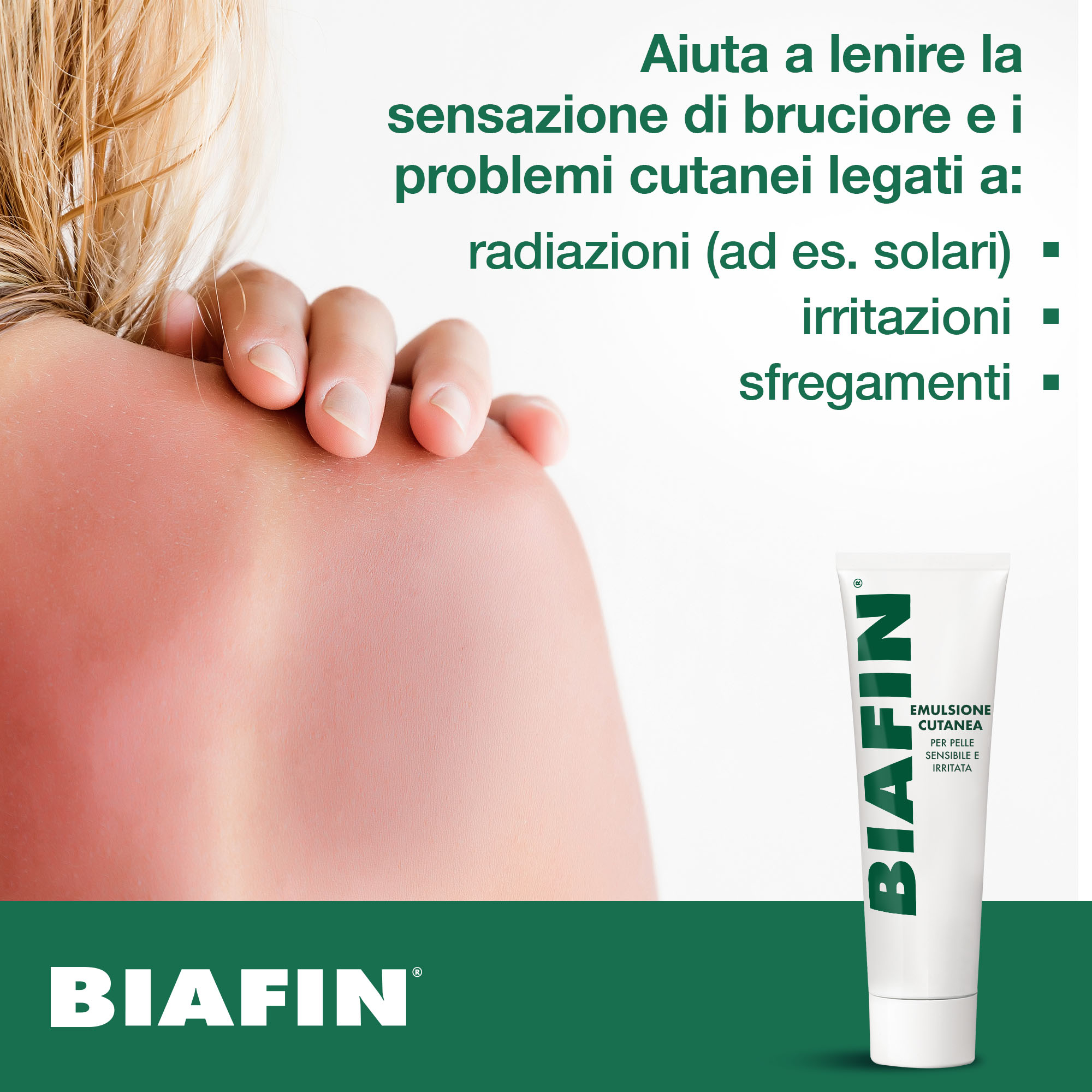 Biafin Emulsione Cutanea Idratante Lenitiva 100 ml, Crema scottature e pelle sensibile e irritata