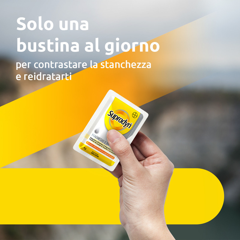 Supradyn Magnesio e Potassio Integratore Multivitaminico  con Vitamine B, Vitamina C e Minerali, in caso di Caldo, Afa e Sport, Gusto Arancia, 14 Bustine Effervescenti