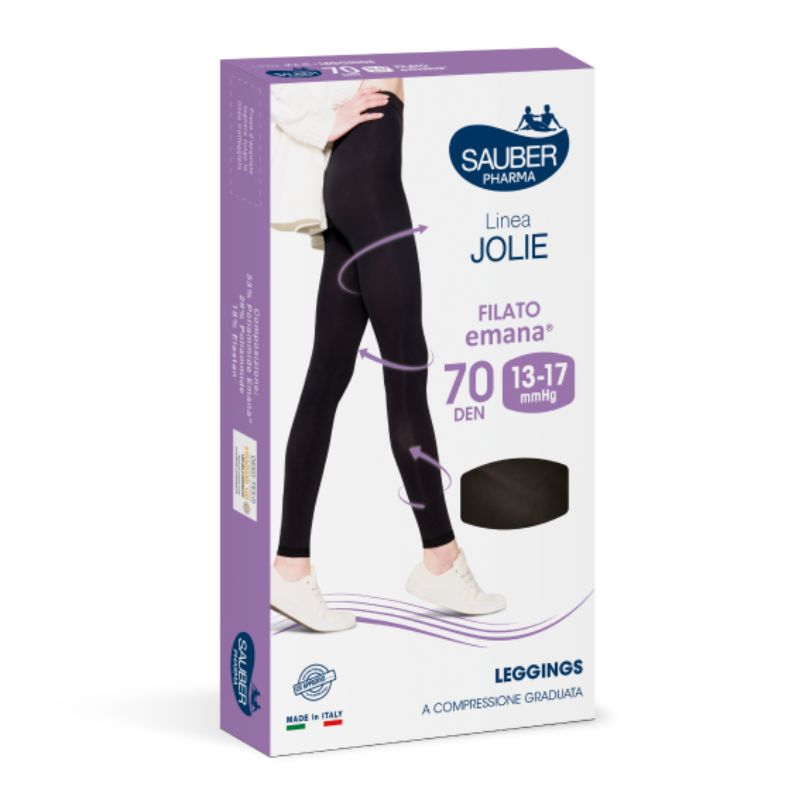 Sauber Pharma - Linea Jolie - Leggings Filato Emana 70 Den (13-17 mmHg) - Taglia M Nero
