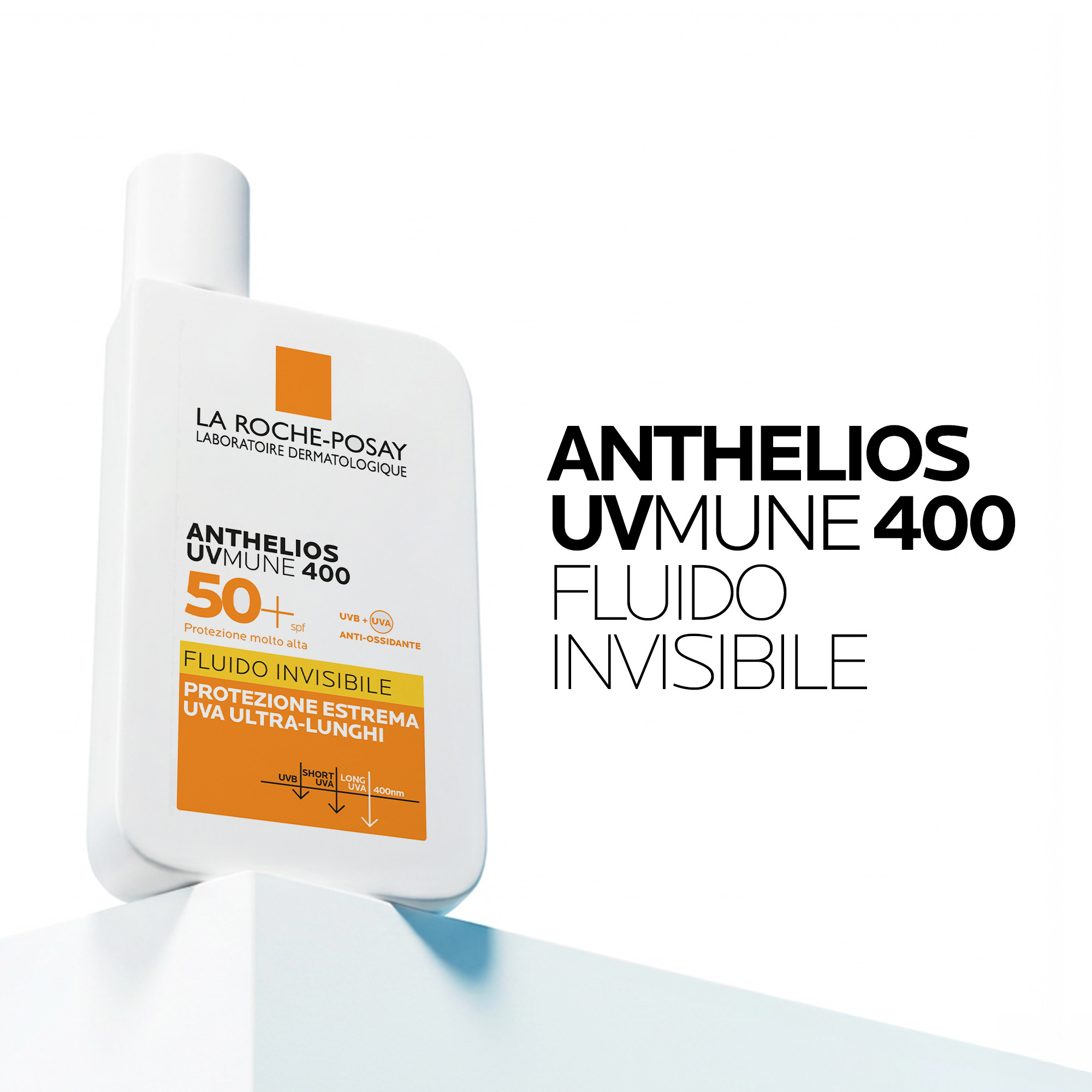 La Roche-Posay Anthelios UVMune 400 Fluido Invisibile SPF50+ 50 ml. Protezione contro i raggi UVA ultra-lunghi.