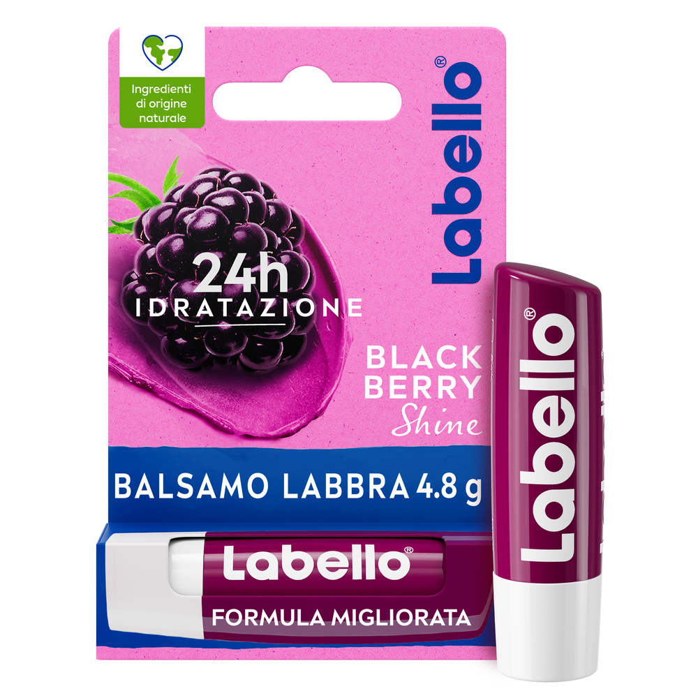 Labello Blackberry Shine 4.8 g, Burrocacao labbra colorato e idratante all'aroma di Mora