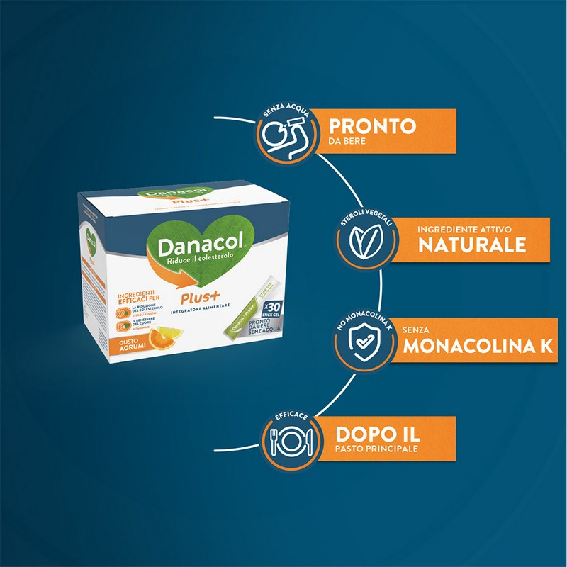 DANACOL Plus+ : Integratore alimentare per la riduzione del colesterolo - 30 StickGel 