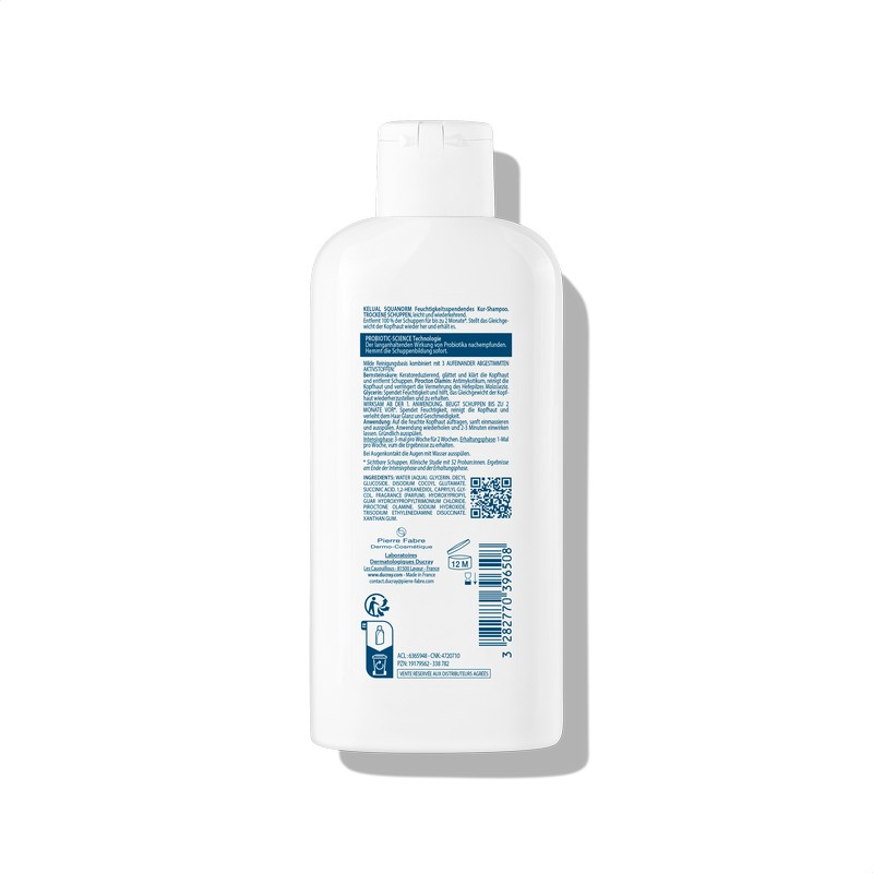 Ducray Kelual Squanorm Shampoo Trattante Idratante Forfora Secca, Elimina 100% della forfora, Azione anti-ricomparsa, Cuoio capelluto secco 200ml 