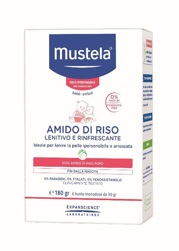 Mustela Pelle Ipersensibile Amido di Riso lenitivo e rinfrescante 6 buste monodose da 30gr