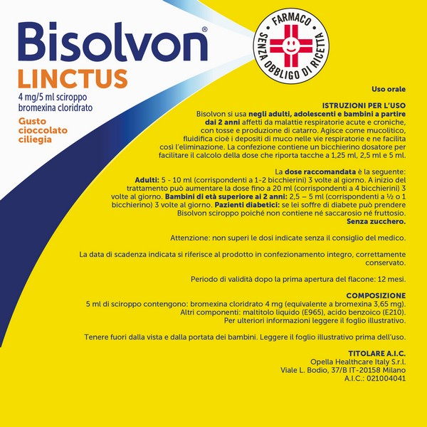 Bisolvon Linctus Sciroppo 4mg/5ml Tosse Grassa Mucolitico 250 ml