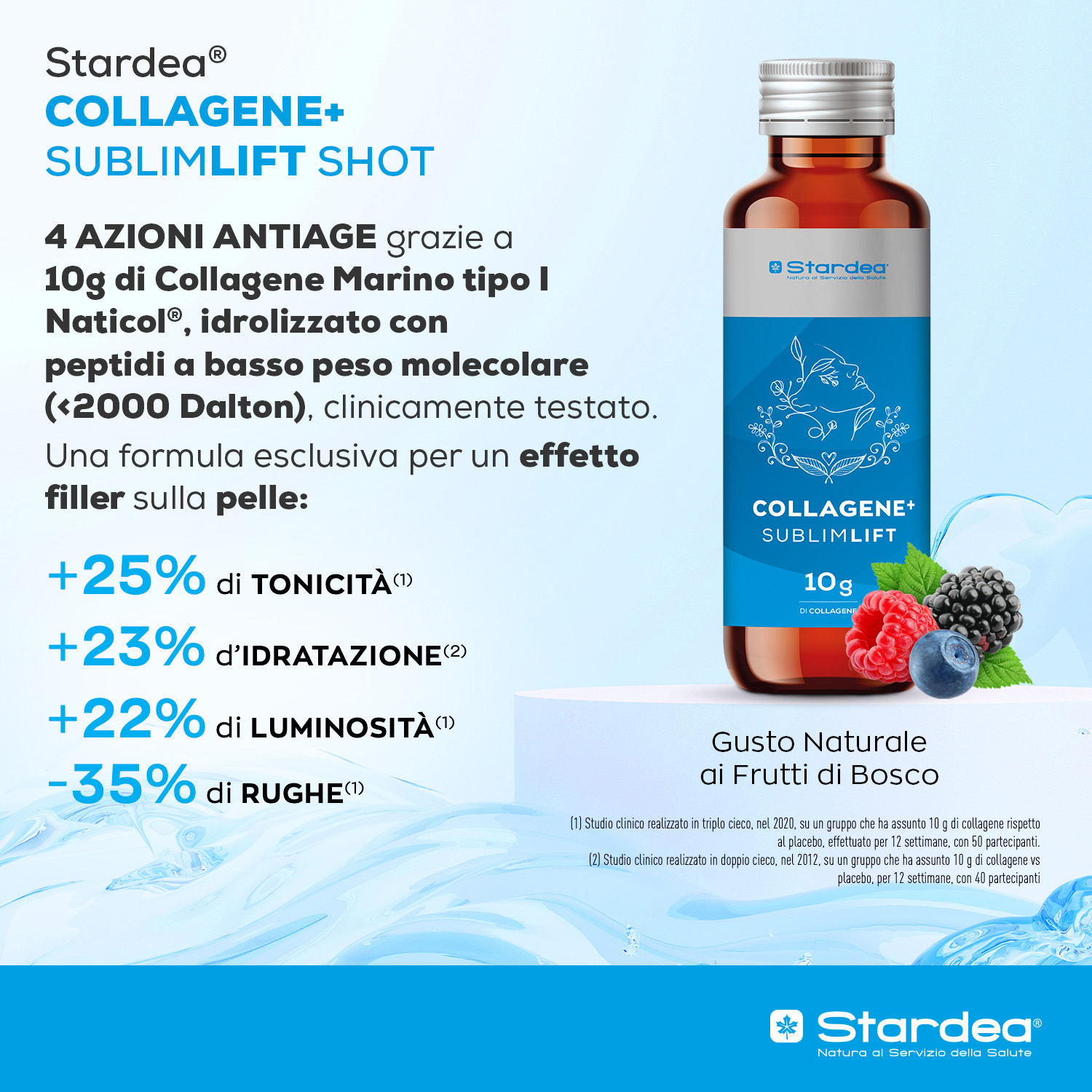 STARDEA COLLAGENE + SUBLIMLIFT SHOT DA BERE - INTEGRATORE ALIMENTARE  a base di 10G di collagene marino DI TIPO 1 E ACIDO IALURONICO PER LA BELLEZZA DELLA PELLE