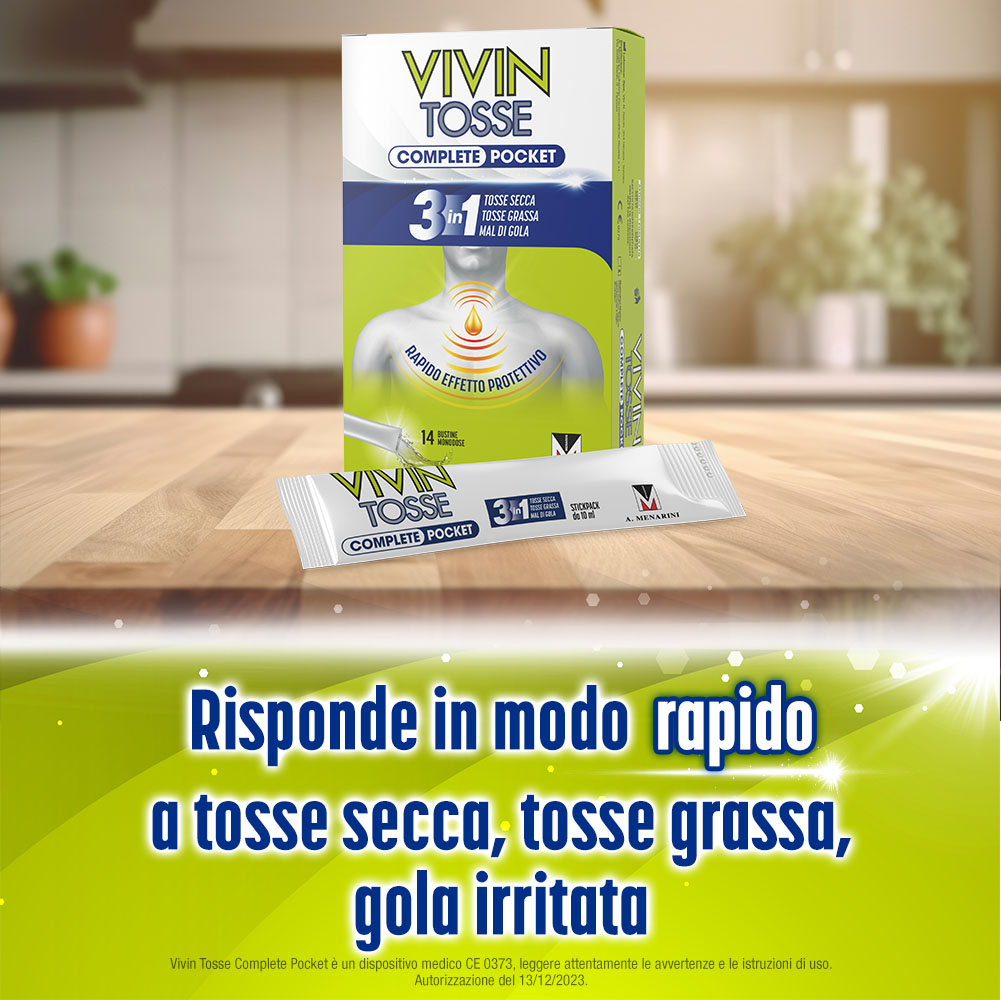 Vivin Tosse Complete 3in1 Pocket Tosse Secca, Grassa, Mal Di Gola 14 stickpack