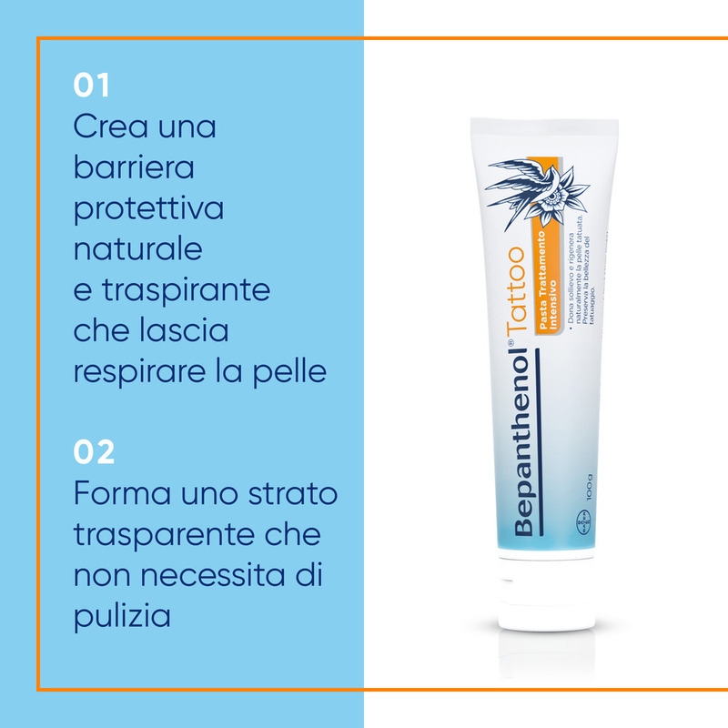 Bepanthenol Tattoo, Pasta Trattamento Intensivo per Tatuaggio, con Pantenolo, Senza Coloranti, Profumi e Conservanti, Protegge, Idrata e Rigenera la Pelle Tatuata,  100g