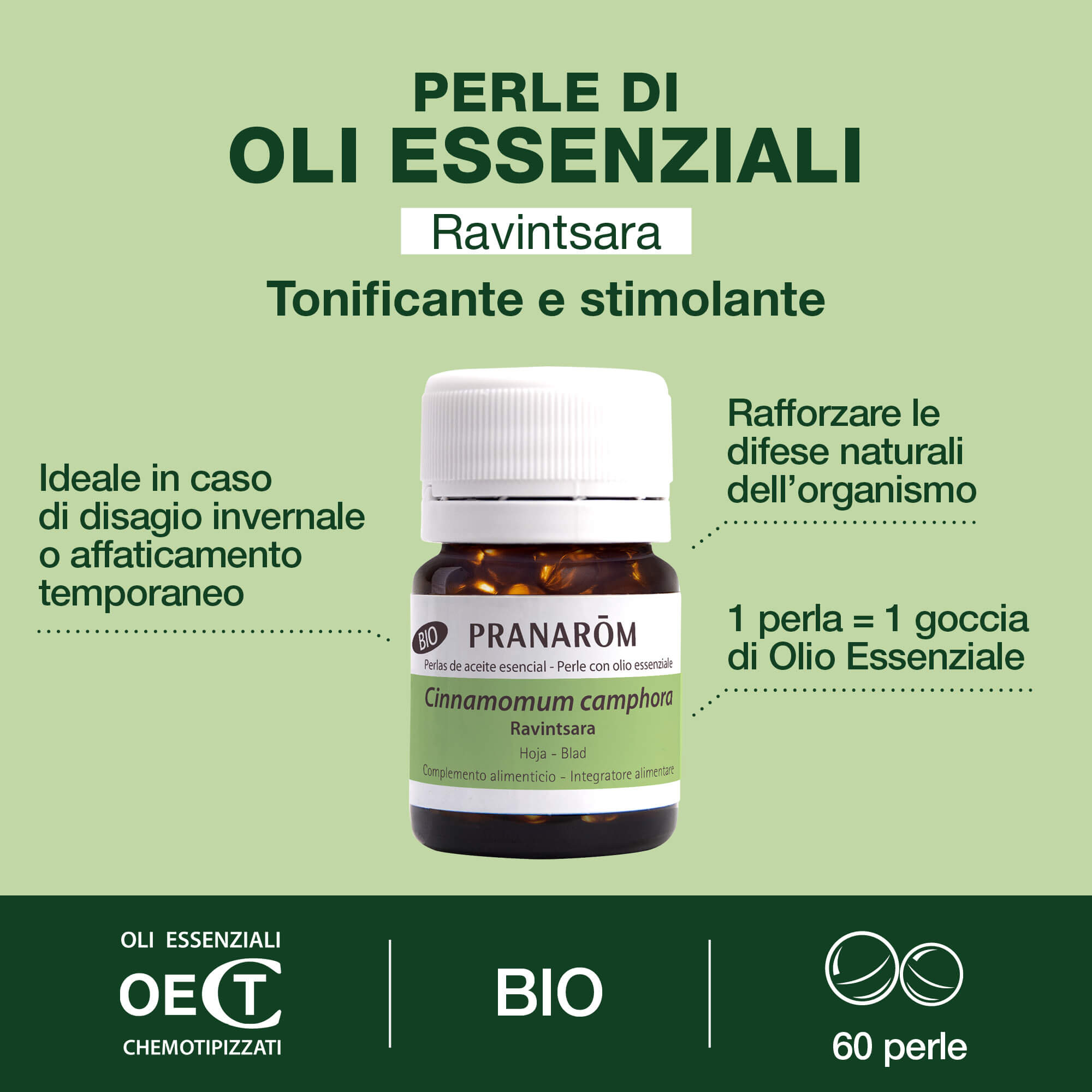 Pranarom - Perle Di Olio Essenziale Di Ravintsara Bio 60 Mini Capsule