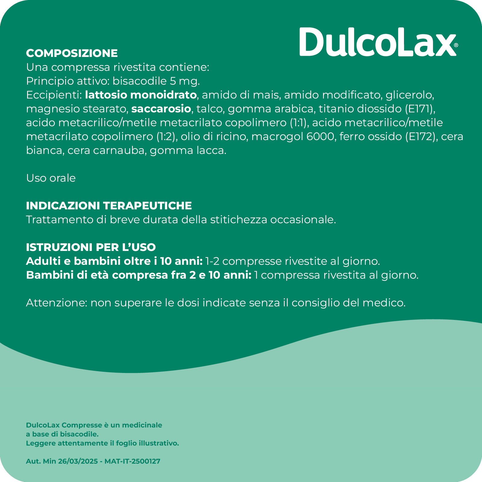 Dulcolax 5 mg Bisacodile Stitichezza 20 Compresse rivestite
