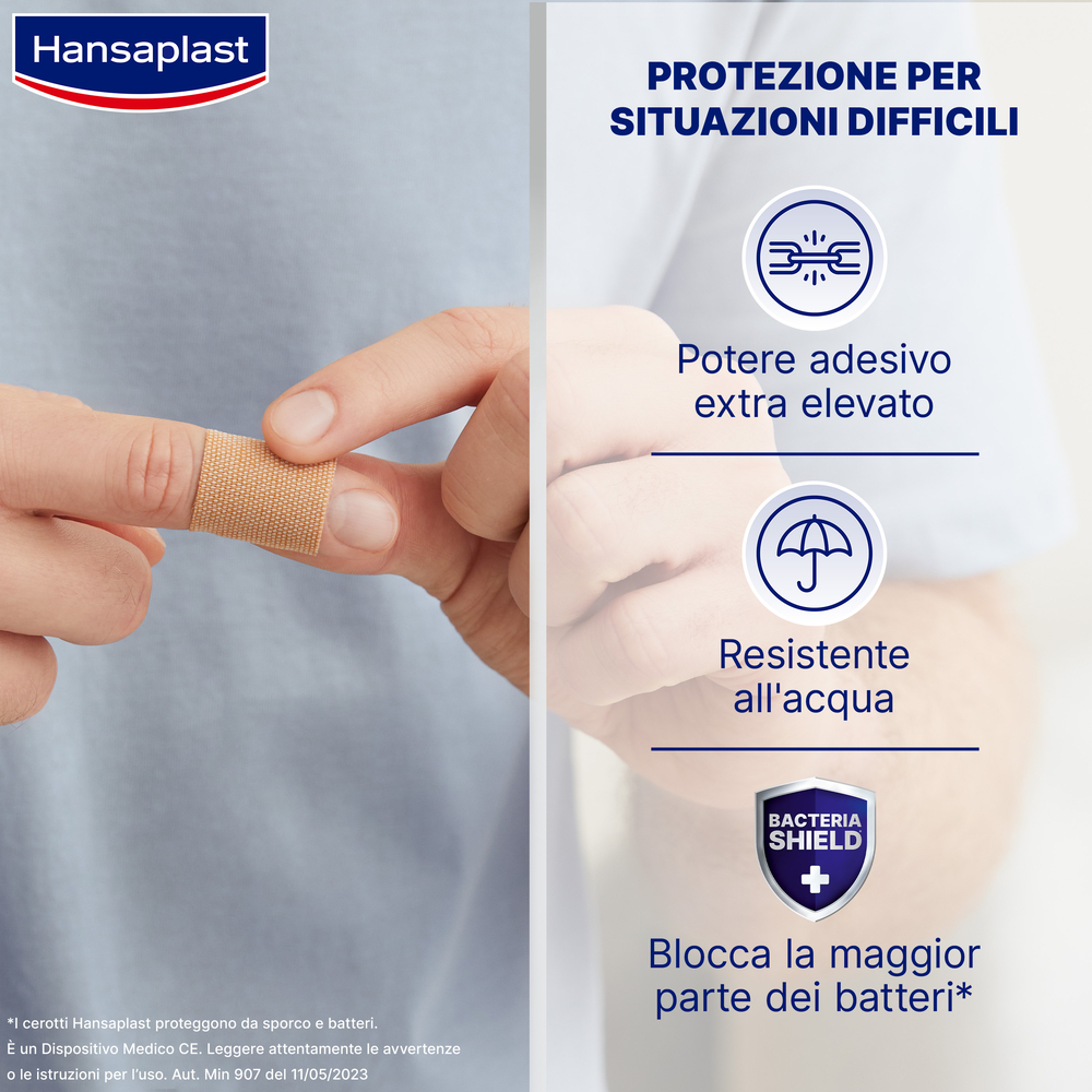 Hansaplast Cerotti Extra Power, Cerotti impermeabili con elevato potere adesivo, 16 pezzi