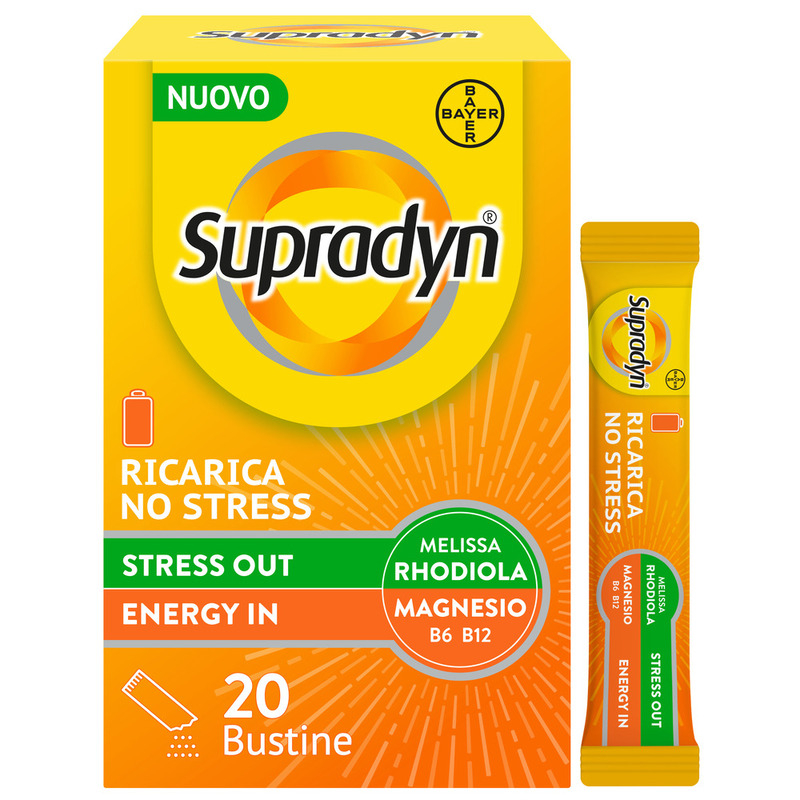 Supradyn Ricarica No Stress Integratore Multivitaminico con Magnesio ed Estratti Vegetali di Rhodiola e Melissa per combattere la Stanchezza Fisica e Mentale, Gusto Limone, 20 Bustine