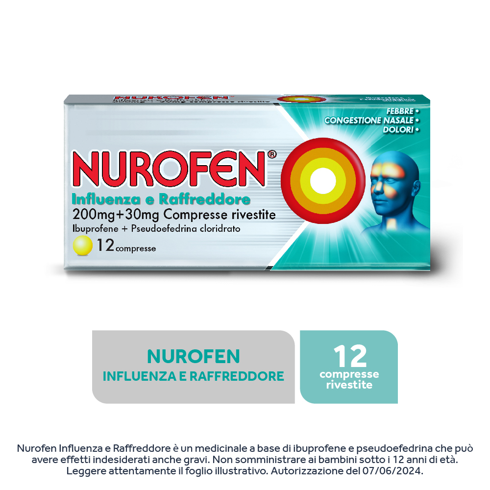 NUROFEN INFLUENZA E RAFFREDDORE 12 CPR antinfiammatorio e antidolorifico contro influenza, raffreddore, febbre e mal di testa