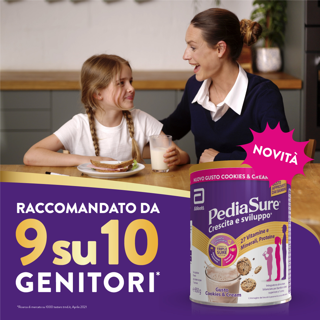 Pediasure Crescita E Sviluppo Integratore Multivitaminico Per Bambini Formato 850g Cookies&Cream