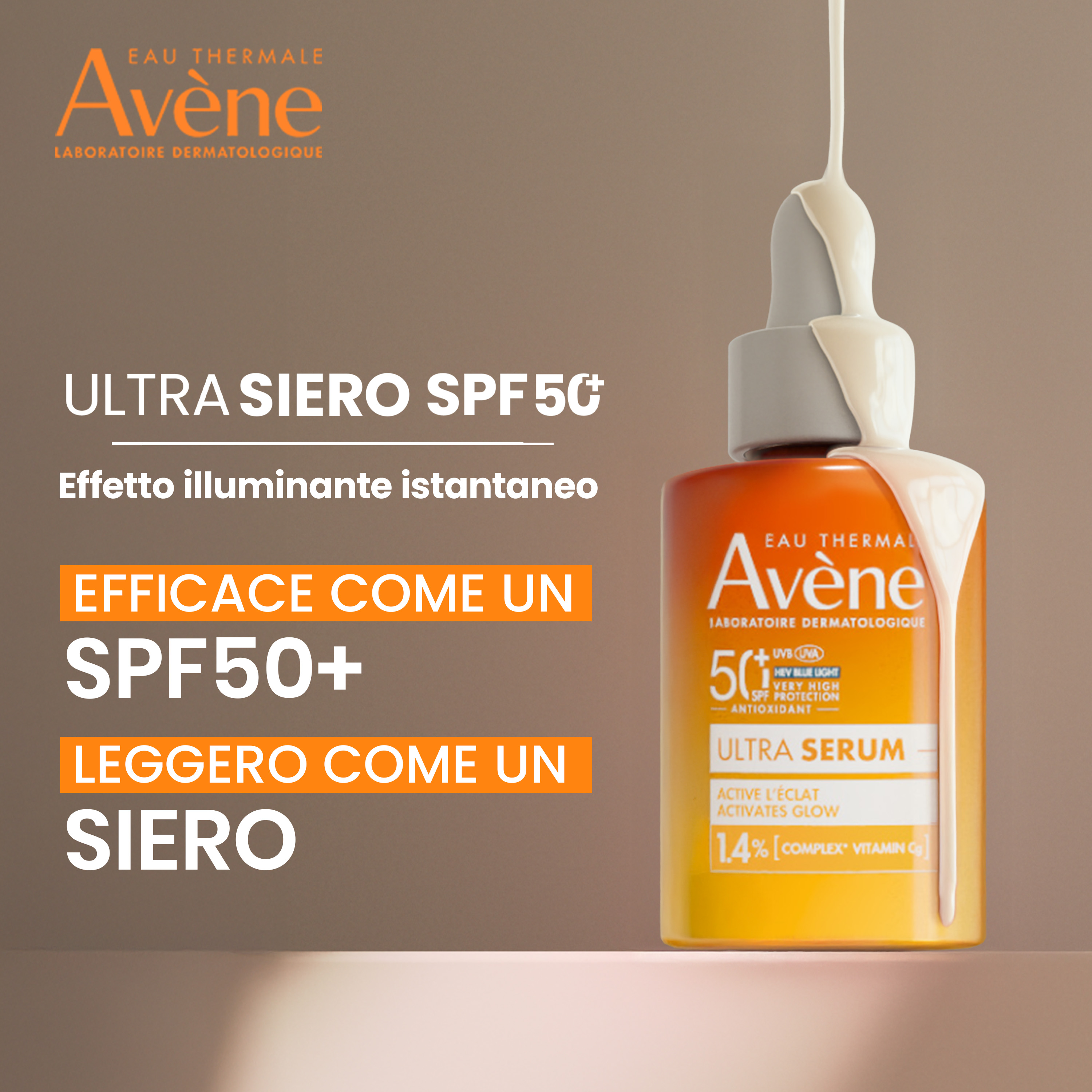 Avène Eau Thermale Ultra Siero SPF50+ Illuminante - Protezione Solare Molto Alta Viso 30 ml