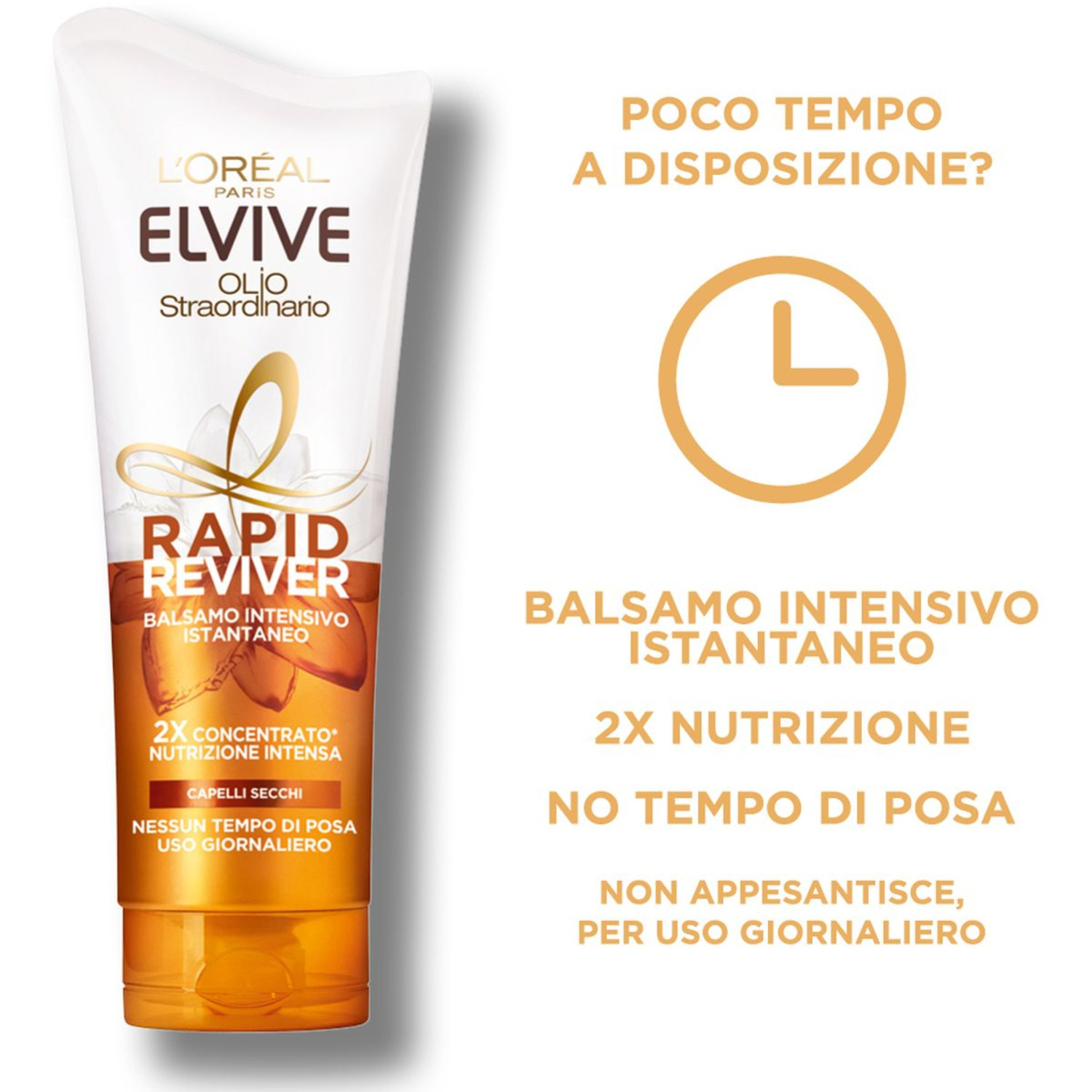 L'Oréal Paris Balsamo Istantaneo Rapid Reviver Elvive Olio Straordinario, Arricchito con Amminoacido e Olio di Jojoba, per Capelli Secchi, 180 ml