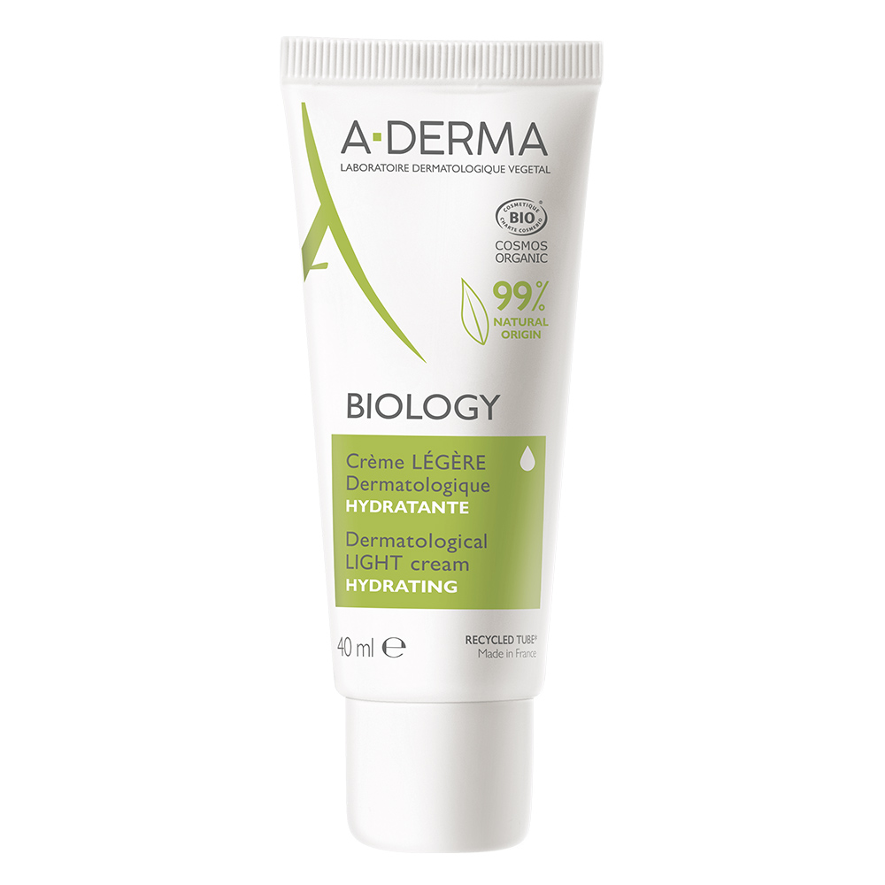 A-Derma Biology Crema leggera dermatologica idratante, Idratazione 24h, Equilibrio e protezione della barriera cutanea, Pelle normale e mista, 40ml 