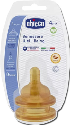 Chicco Tettarella 3 Fori Well Being Caucciu Flusso Veloce +4m 2 Pezzi