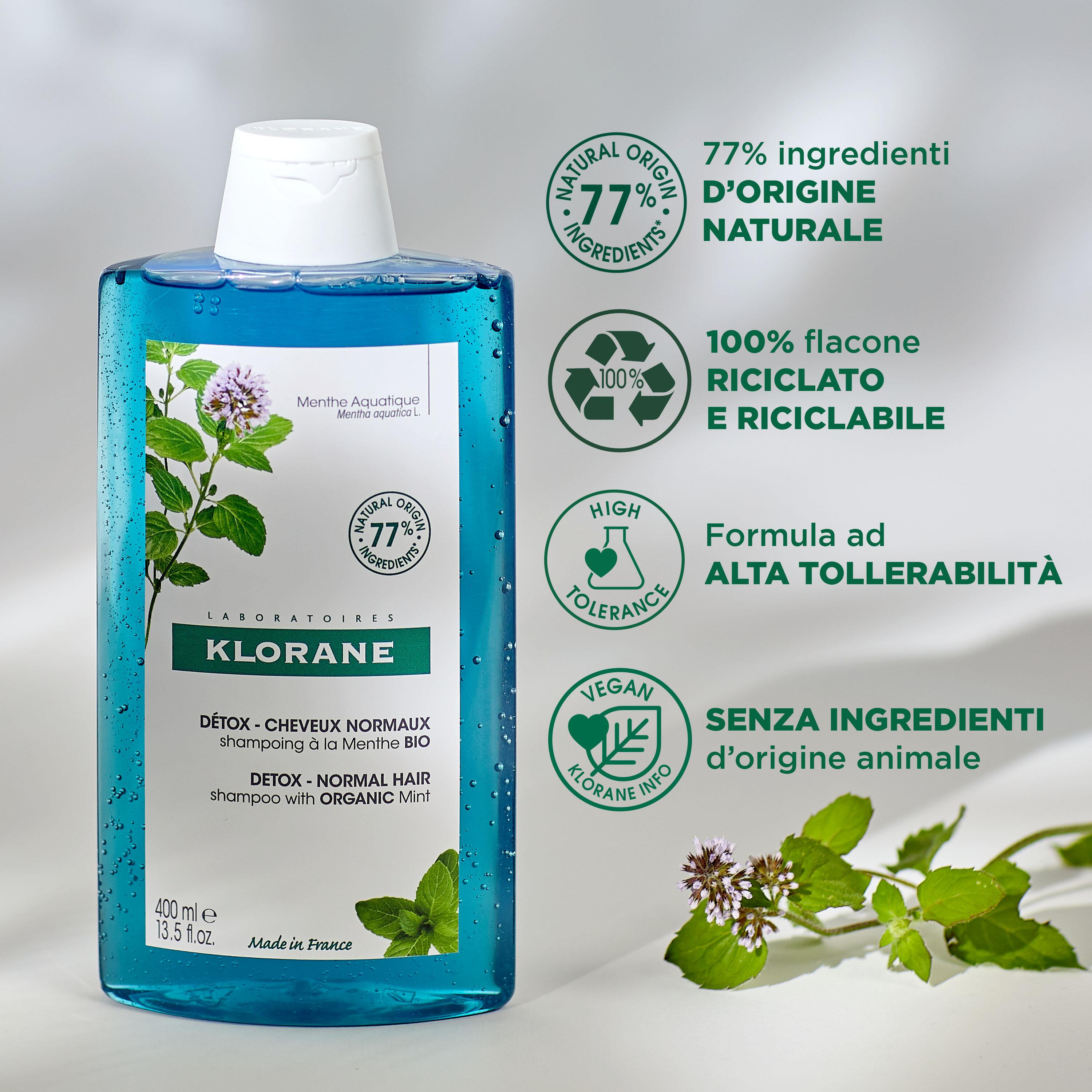 Klorane - Shampoo Rinfrescante & Anti-Inquinamento Alla Menta Bio Per Capelli Normali 400 ml