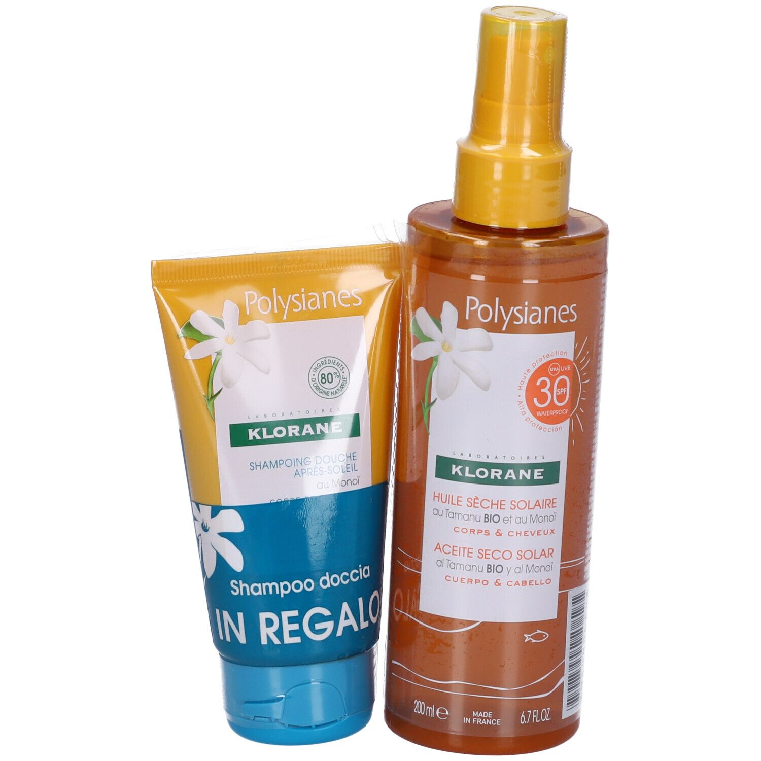 KLORANE GEL SHAMPOO DOCCIA DOPOSOLE AL MONOI 200 ML + OLIO SECCO SOLARE SPF 30 200 ML