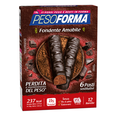 Pesoforma Barrette al Cioccolato Fondente Amabile - 6 Pasti sostitutivi per perdita e mantenimento del peso corporeo - 12 barrette
