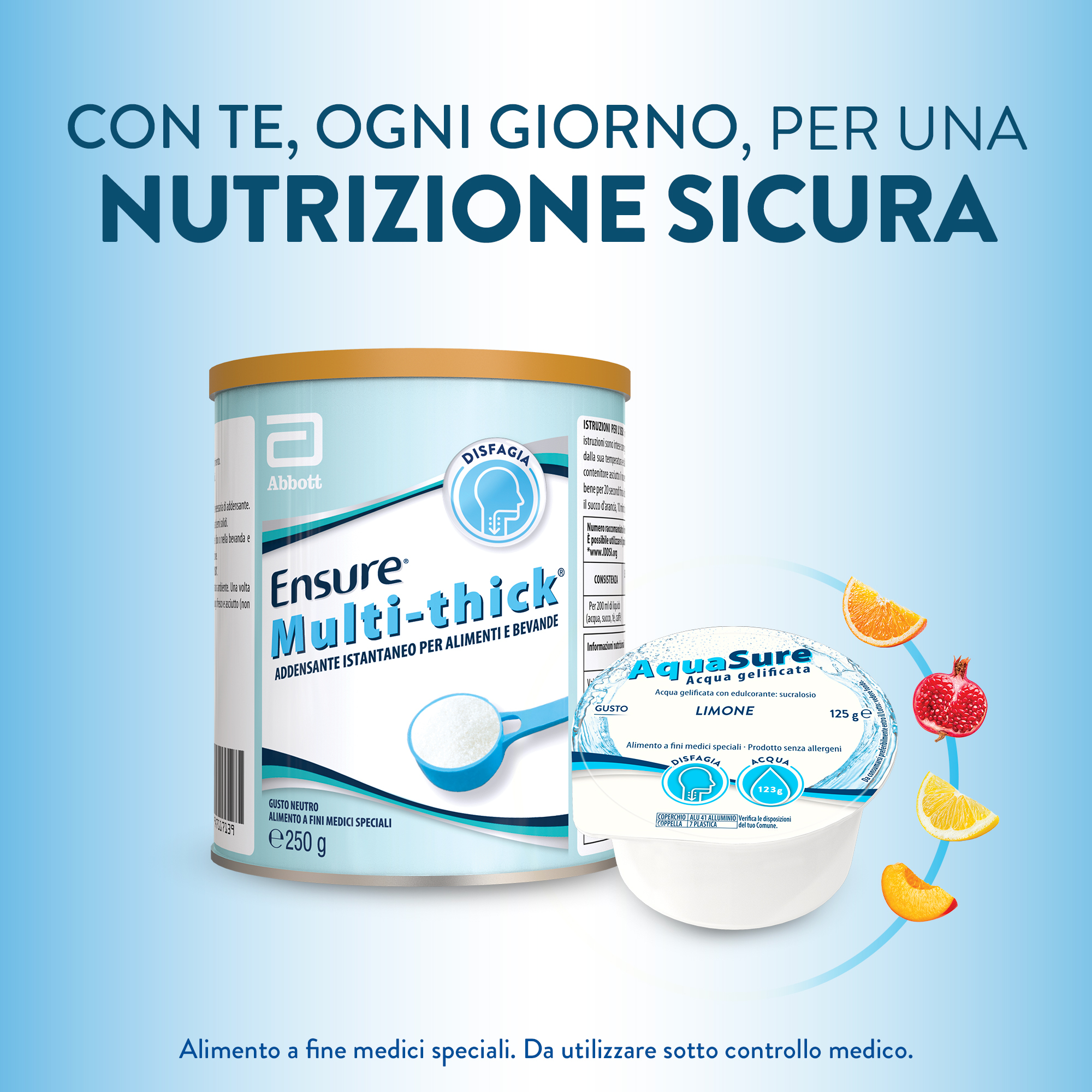 AquaSure Acqua Gelificata per il trattamento dietetico di soggetti affetti da disfagia e problemi della deglutizione 4x125 g