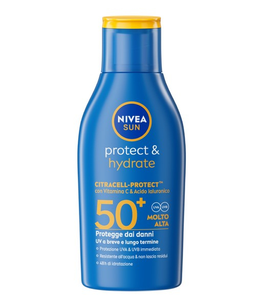 Nivea Sun Latte Solare Protect & Hydrate SPF50+ 100 ml, Crema solare 50+ idratante formato viaggio