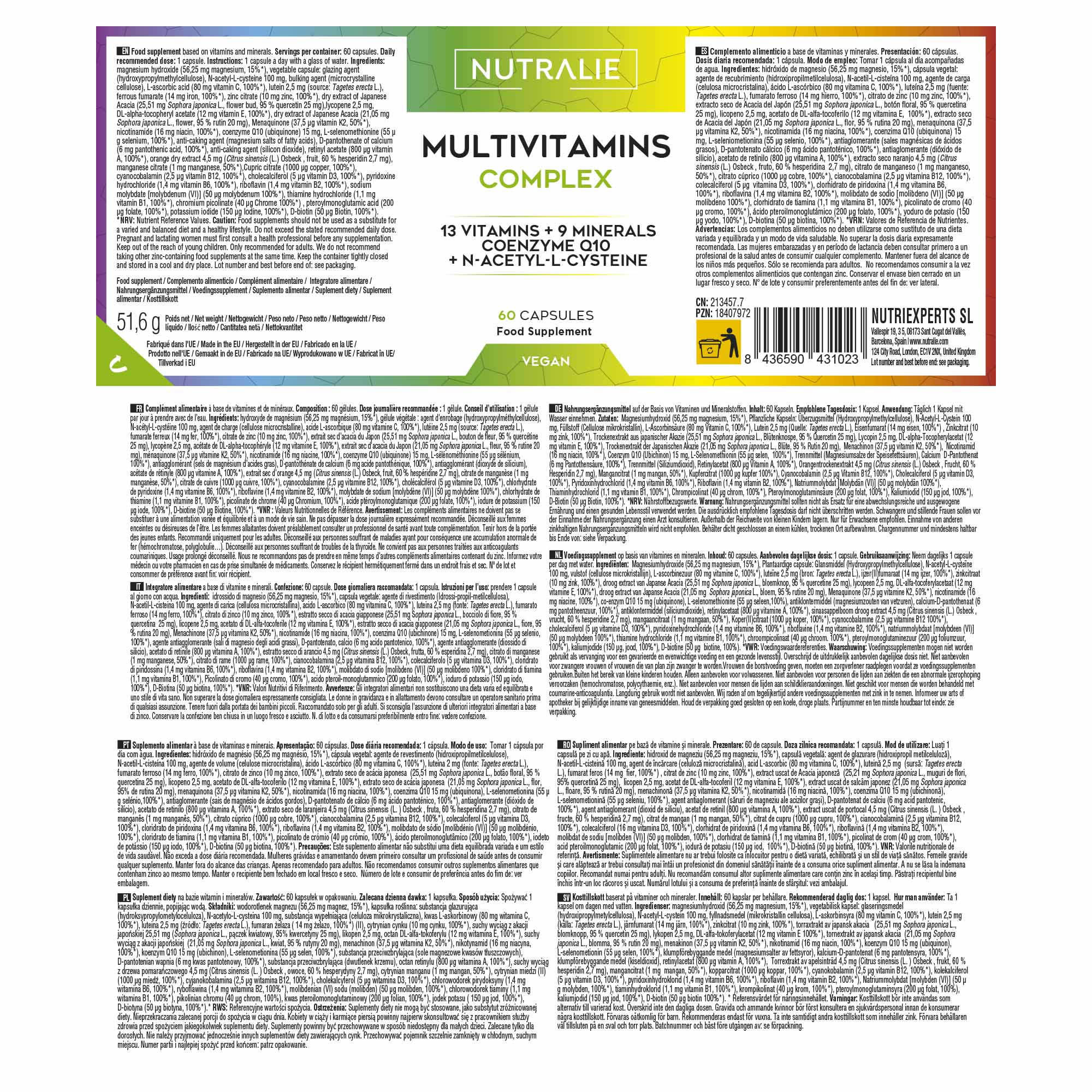 Nutralie Multivitaminico Complex 60 Capsule - Integratore Di Vitamine E Minerali